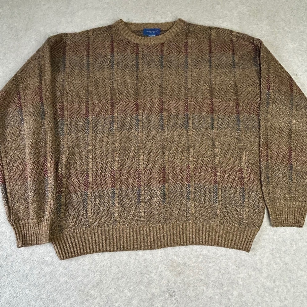 Towncraft Men's XX-Large Tall Brown Plaid‎ Acrylic Knit Sweater Pullover